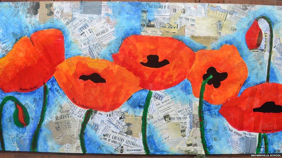 Poppy collage made by students at Brownhills School, Walsall