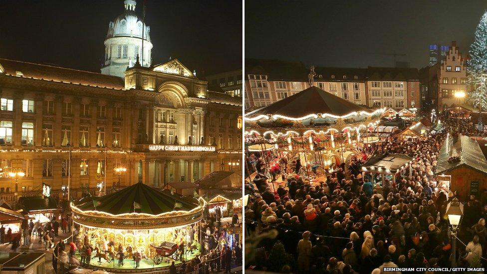 Birmingham city centre and Frankfurt centre