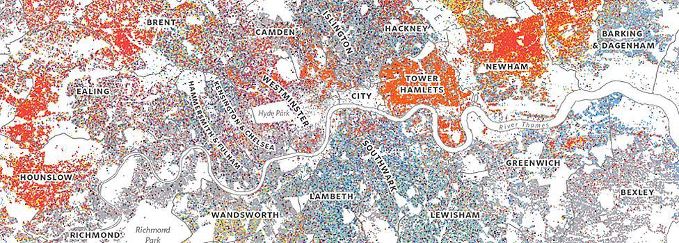 Self-reported ethnicity, London (source: 2011 Census, ONS)