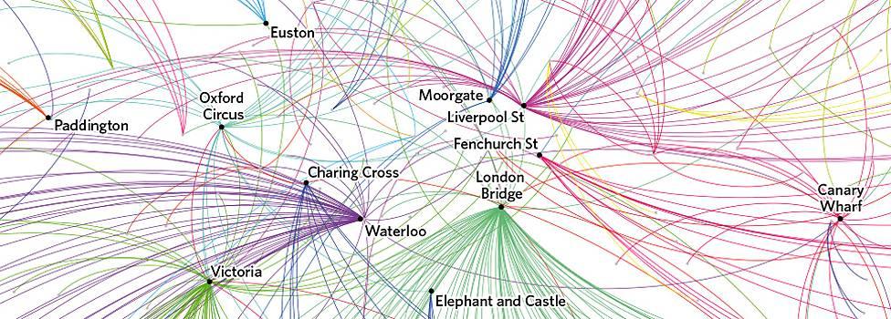 Most-exited rail stations by origin location, 7-10 am (Jul/Aug 2012) (source: Transport for London)