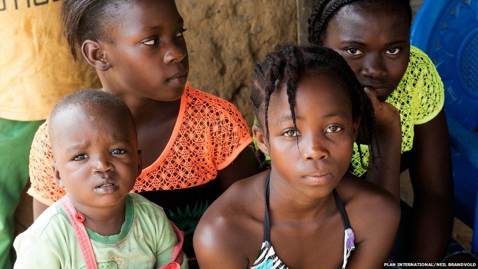 Noami, 12, (bright green) Pascaline, 14, (orange) Yonger, 11, (purple and yellow) and Blessing, two