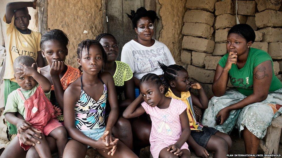 Fatu, 32, (white shirt), Fatu, 28, (green shirt), Grandma, six, (yellow and red stripes), Princess, seven, (pink)