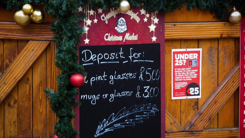 A sign showing glass hire prices at Birmingham's Christmas Market