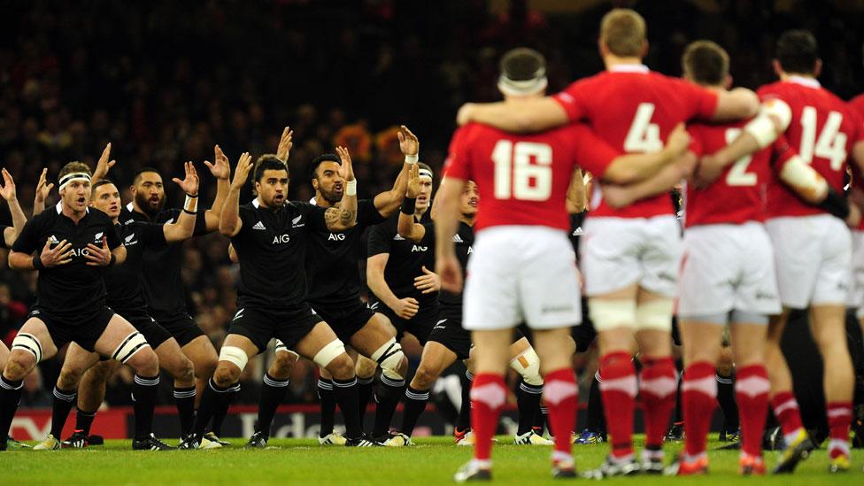 All Blacks perform the Haka at the Millennium Stadium