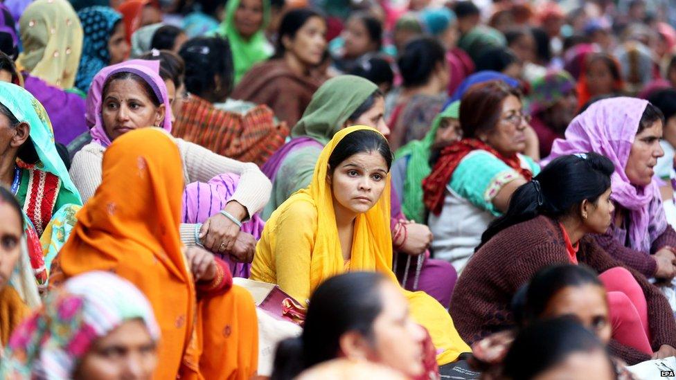 Indian supporters of self styled Guru Baba Rampal gather during a protest in New Delhi, India, on 18 November, 2014