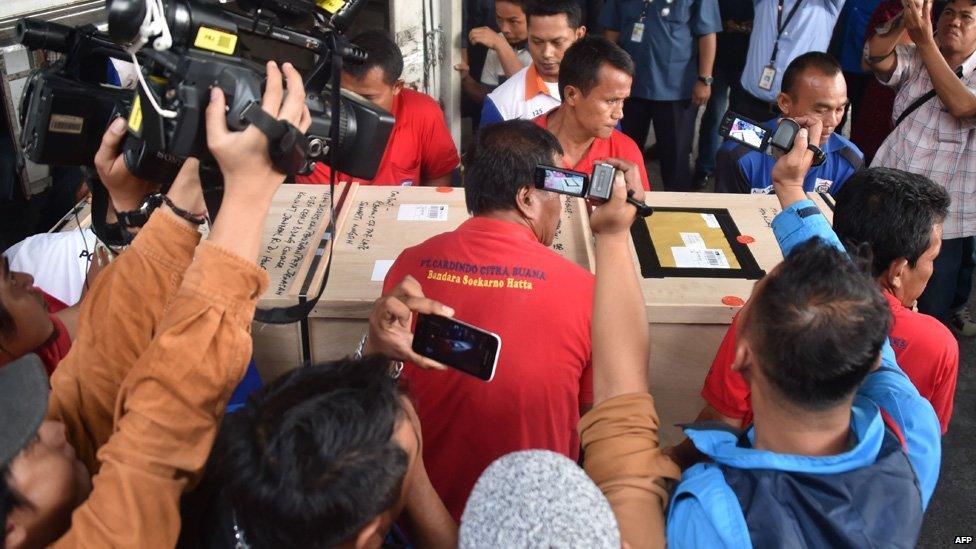 Casket arriving in Jakarta