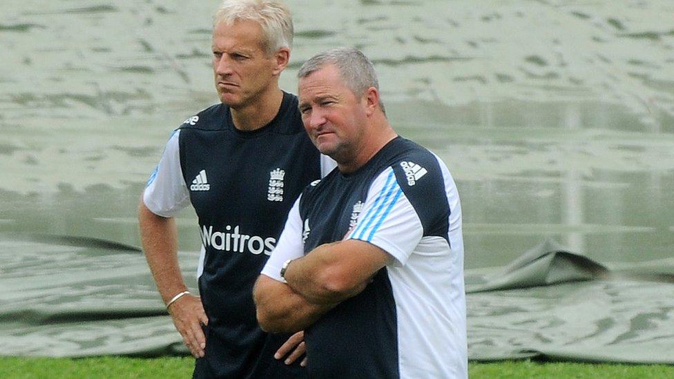 England cricket coach Peter Moores (left)