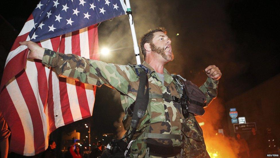 A protestor in Oakland, California