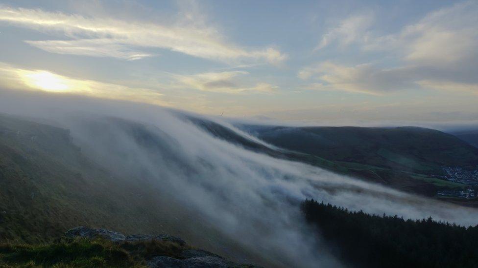 The top of the Bwlch looking down the Ogmore valley to Nant-y-Moel