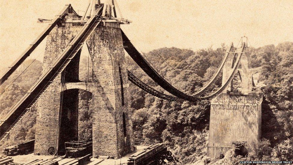 Clifton Suspension Bridge under construction