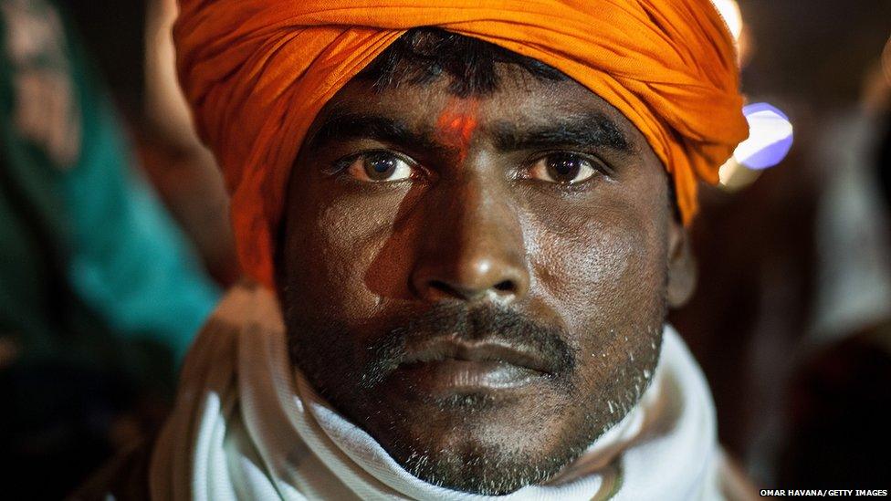 A devotee at a Hindu festival in Nepal