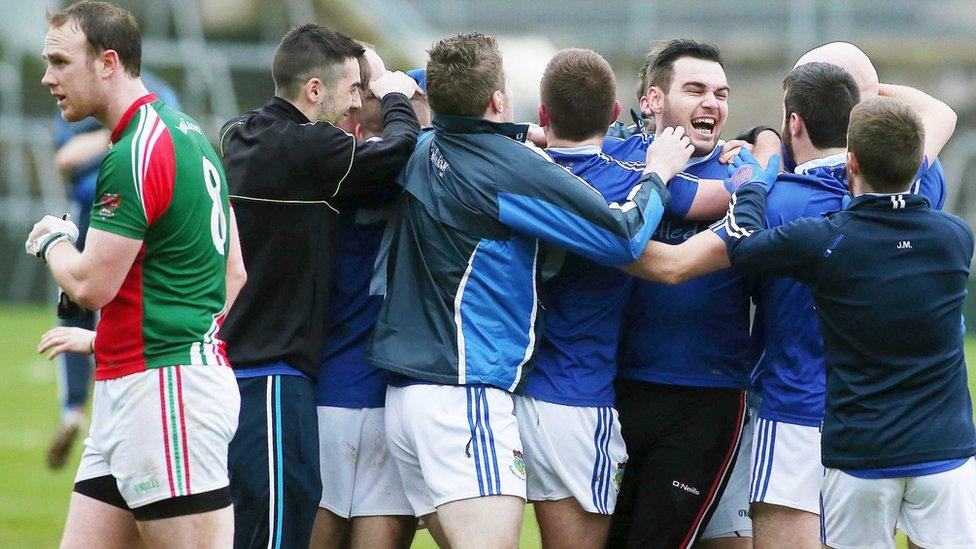 The celebrations begin for St Peter's of Warrenpoint after their 1-14 to 1-07 win over Monaghan club Inniskeen