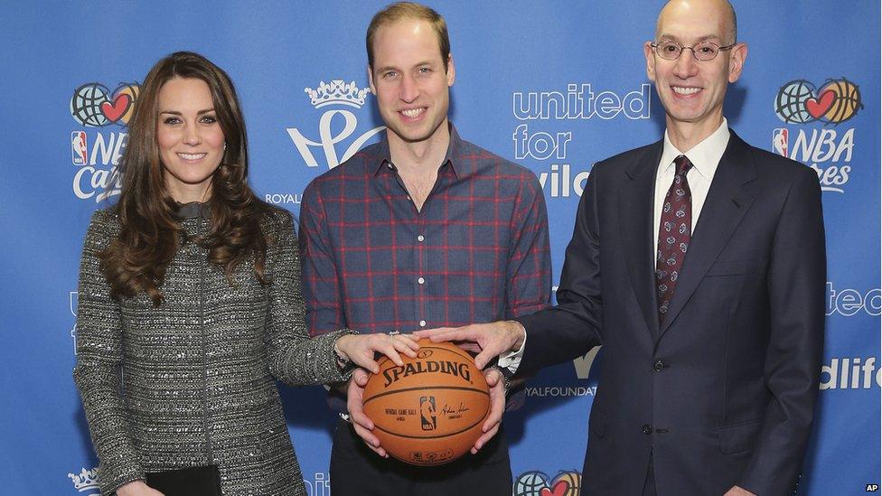 Duke and Duchess of Cambridge with NBA commissioner Adam Silverwhile