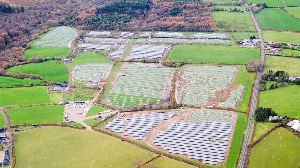 A solar farm under construction just north of Llanelli