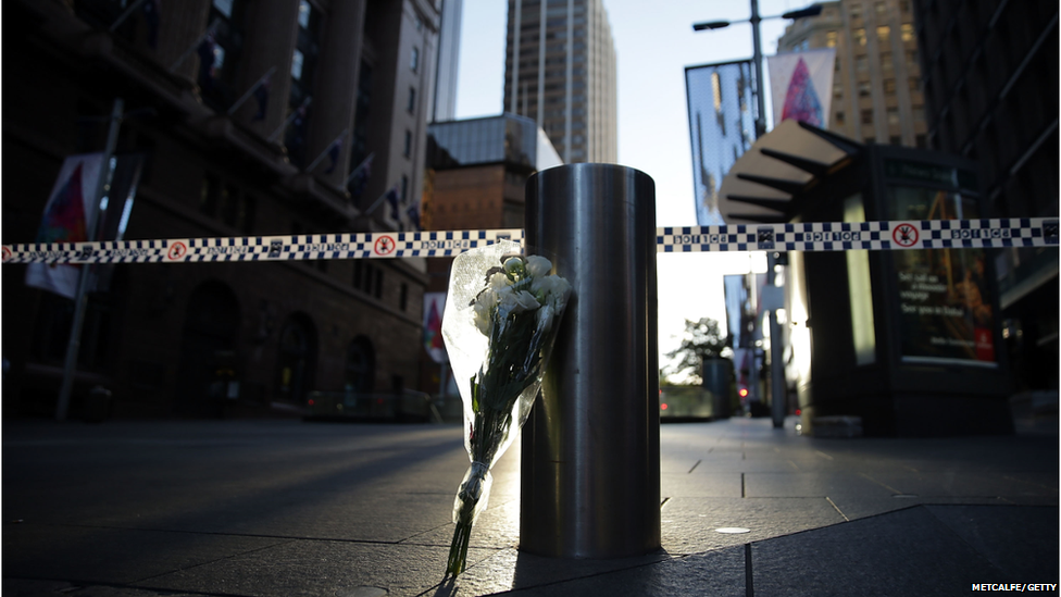 Flowers at the scene of the siege in Sydney