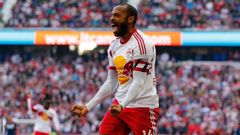 Thierry Henry celebrates at New York Red Bulls