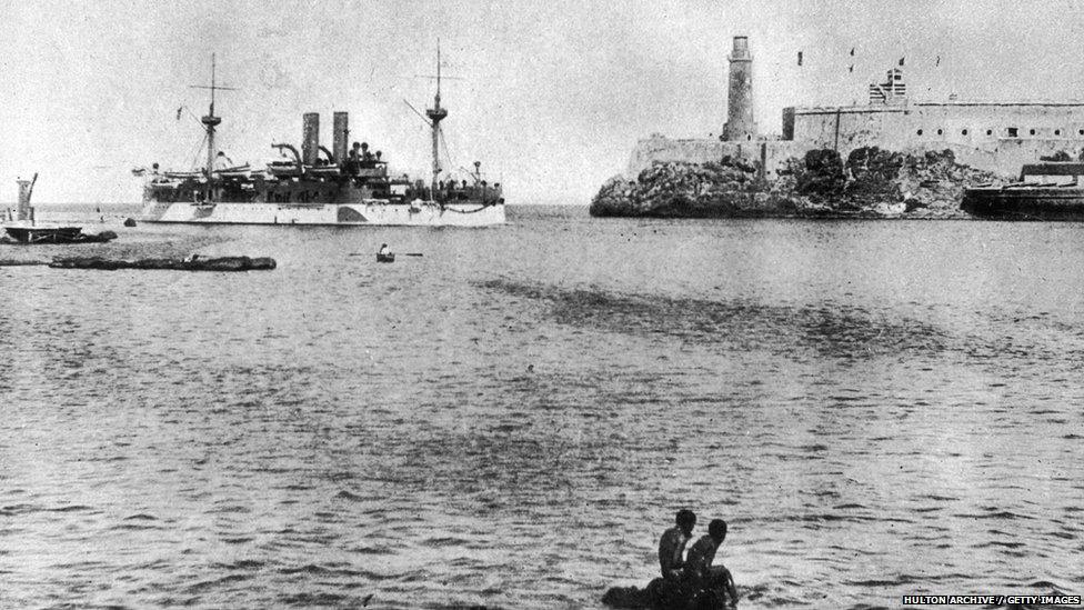 USS Maine in Havana harbour, 1897