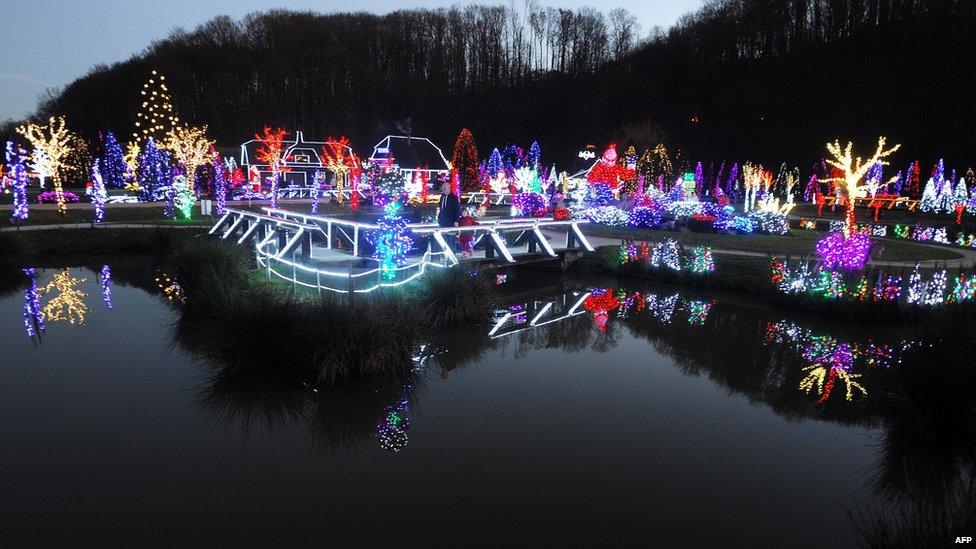 The Salaj family Christmas light decoration extravaganza illuminate the estate on December 23, 2015, in Cazma, 100 kilometres east from Capital Zagreb