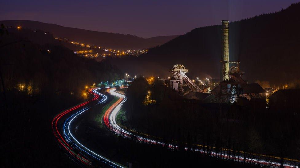 Light trails near Rhondda Heritage Park