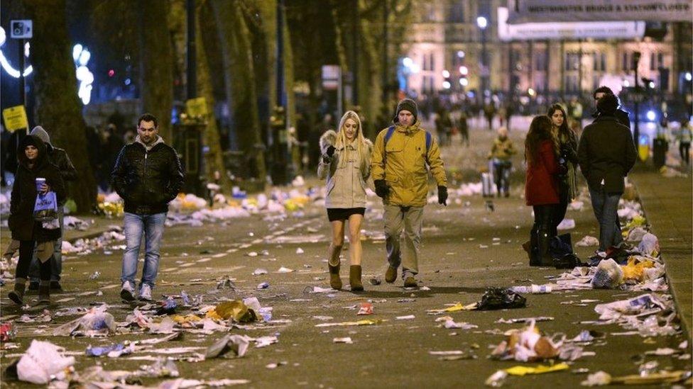 Revellers leave London fireworks