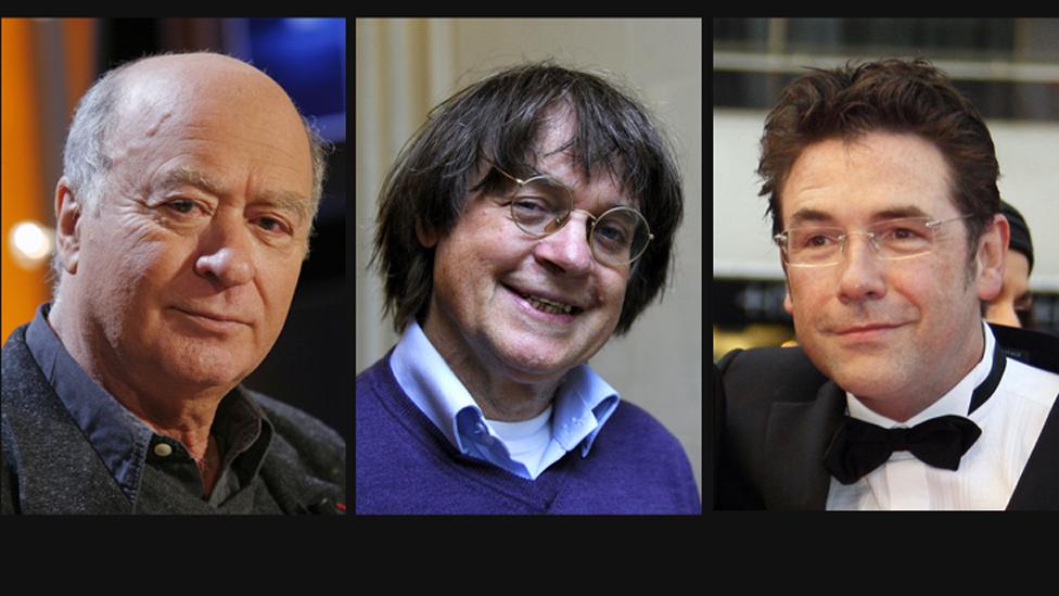 A combination of file photos made on January 7, 2015 shows (from L) French cartoonist of the satirical newspaper Charlie Hebdo Georges Wolinski posing in Paris on November 15, 2006, cartoonist Jean Cabut, aka Cabu, posing in Paris on October 12, 2012, French cartoonist Tignous posing in Cannes on May 17, 2008