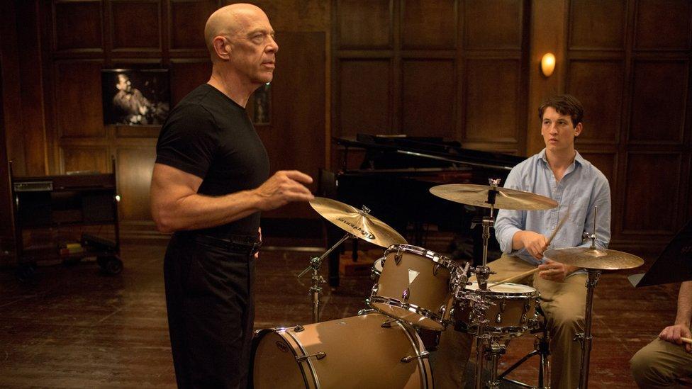 J.K. Simmons (l) and Miles Teller in a Whiplash