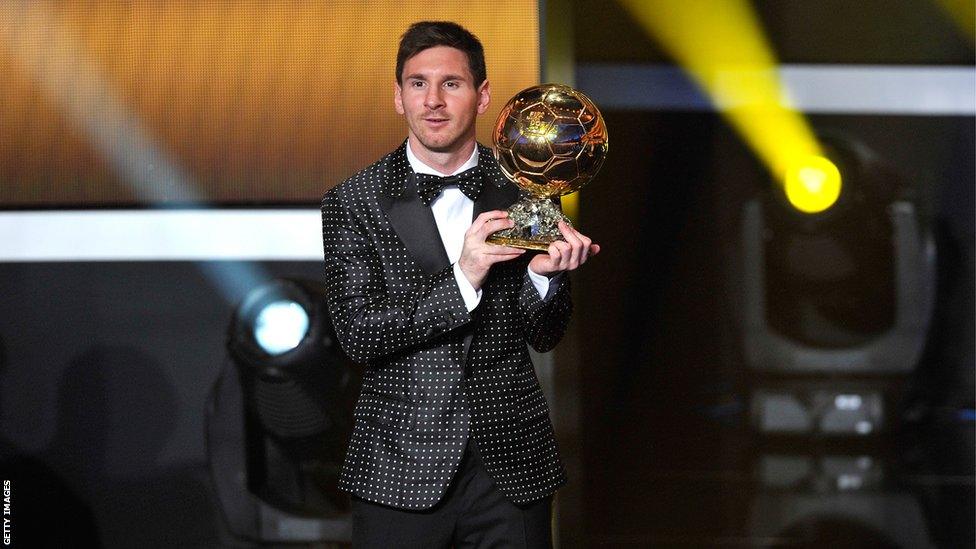 Lionel Messi wins the Fifa Ballon d'Or for a fourth consecutive time in January 2013