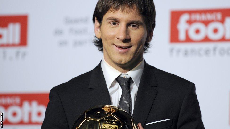 Lionel Messi wins the Fifa Ballon d'Or award for first time in December 2009