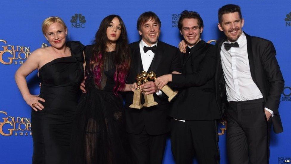 "Boyhood" actors and director, (from left) Patricia Arquette, Lorelei Linklater, director Richard Linklater, Ellar Coltrane and Ethan Hawke