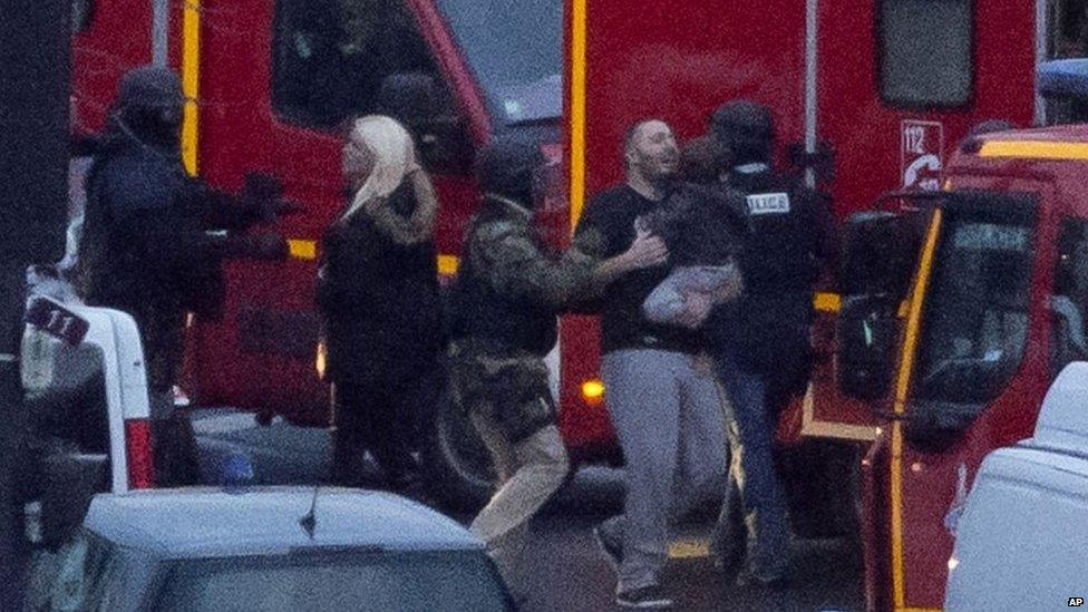 Hostages evacuated following the siege at the Hyper Cacher supermarket