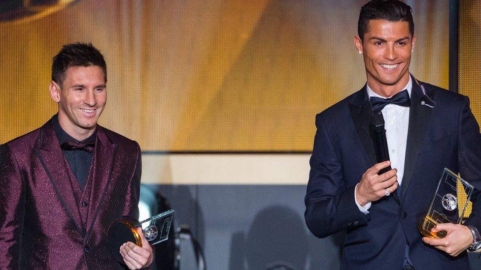 Lionel Messi and Cristiano Ronaldo at the Fifa Ballon d'Or Gala 2014 on 12 January 2015 in Zurich