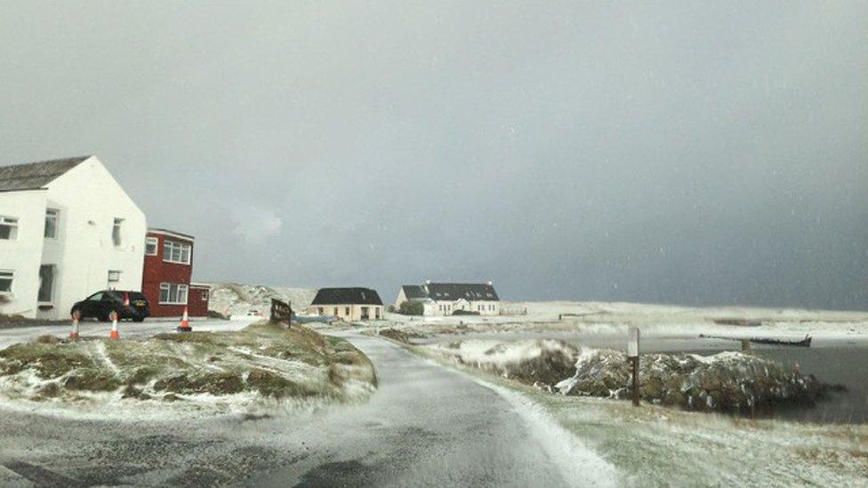 Alan Millar thought this storm, on the Isle of Tiree, was "passing itself off as snow".