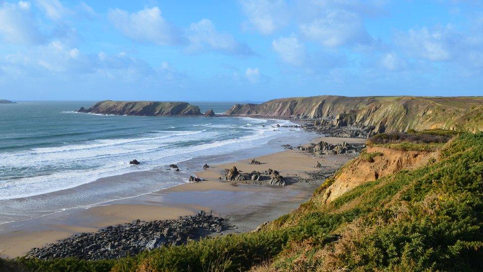 Marloes sands in Pembrokeshire, beautiful day walking the coast path.