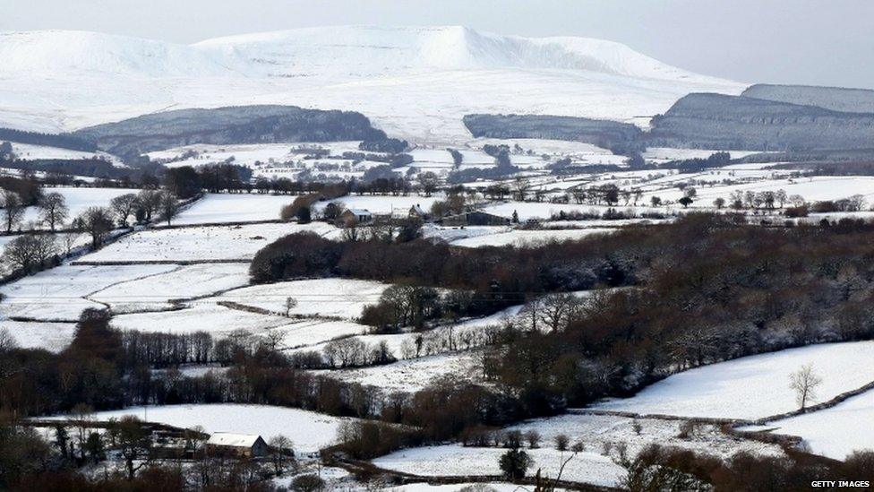 Defynnog after heavy snow in the Brecon Beacons National Park, south Wales