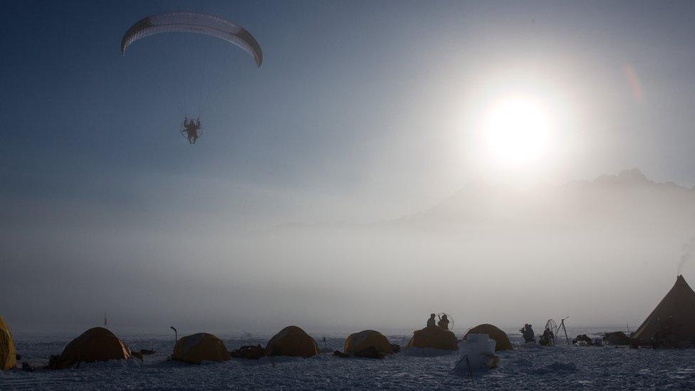 Ed Leigh on paramotoring: "It was one of the most surreal experiences of my life. Having spent most of my adult life living and working in the mountains I have seen a lot of different mountain ranges around the world from different angles. But I can easily say I have never seen mountains as majestic and pure as the Atomfjella. There are no roads, no trees, no cars, no buildings, and no evidence, anywhere of human existence. It took my breath away."