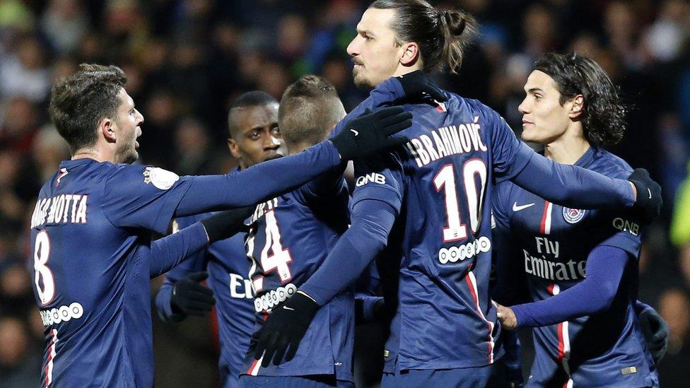 PSG celebrate their equaliser against Lyon