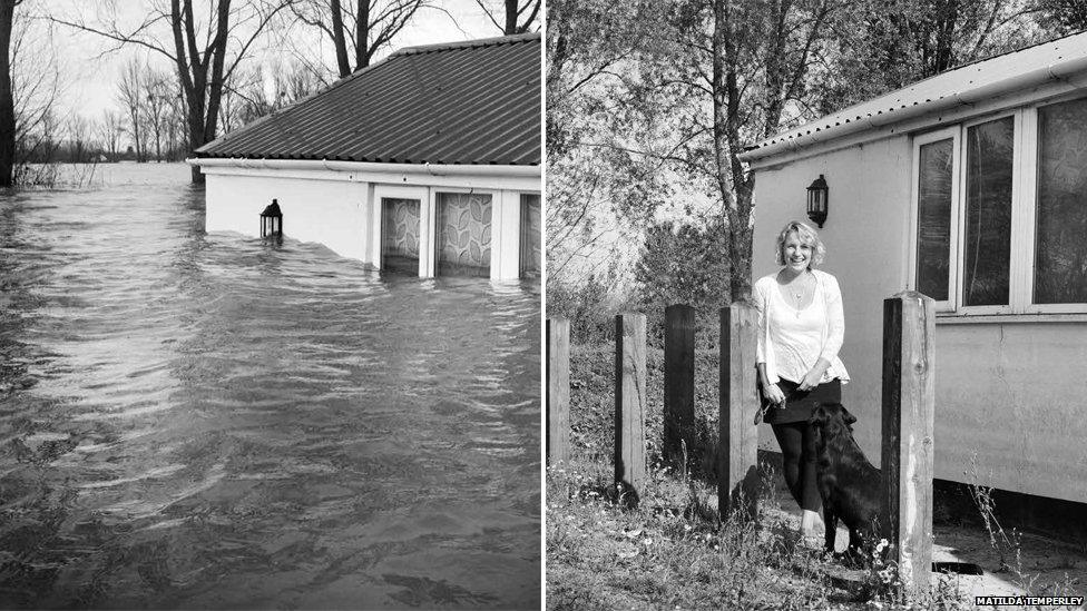 Two contrasting images show how high the flood water was at Rebecca Horsington's home, taken by Matilda Temperley