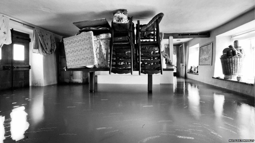 Nick Frost's furniture in his flooded Thorney home, taken by Matilda Temperley