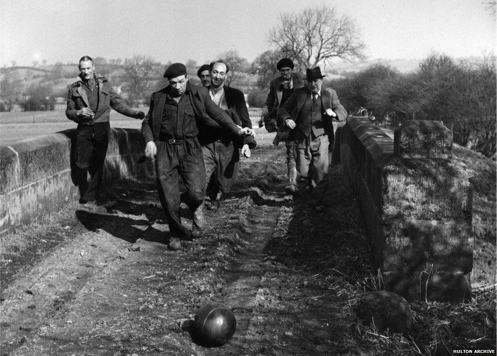 March 1952: The annual Shrovetide football match in Ashbourne, Derbyshire, which has few rules.