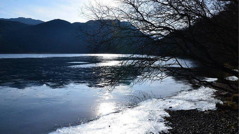 Gwynedd's Llyn Dinas on an icy day by Sharon Jones-Williams