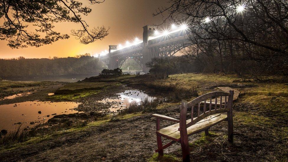 The Britannia Bridge linking Anglesey to the mainland taken by Aled Humphreys from Caernarfon