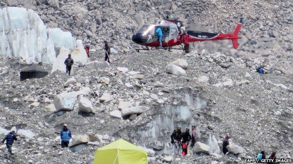 Rescue helicopter at Everest base camp