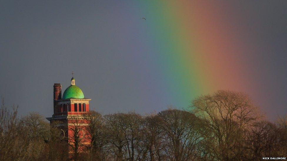 A rainbow over Whitchurch Hospital in Cardiff, from Forest Farm Nature Reserve, taken by Nick Dallimore, of Cardiff.