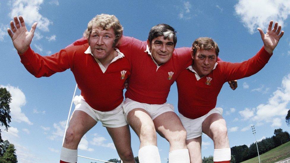 The Pontypool front row in Wales kit