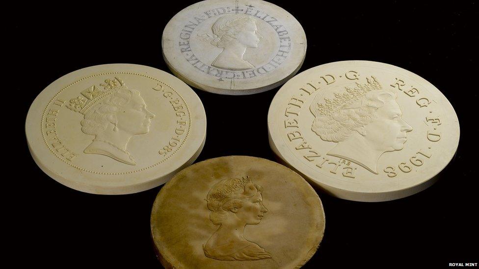 The four official portraits of the Queen that have appeared on coins in the UK during the Queen's reign.