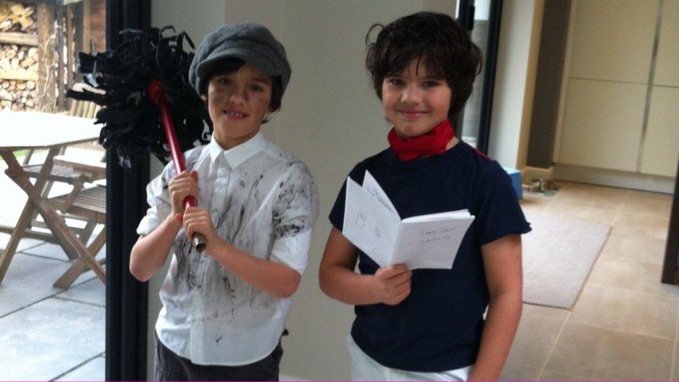 brothers dressed as book characters