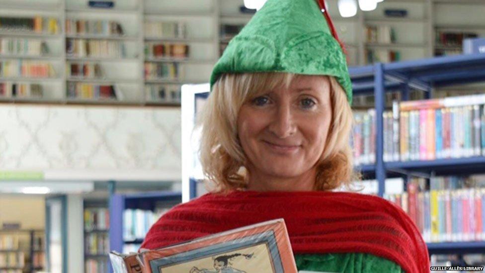 Librarian dressed as Peter Pan