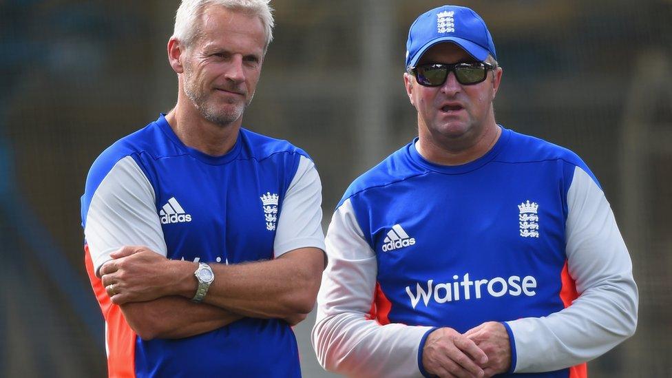 England coach Peter Moores and assistant Paul Farbrace