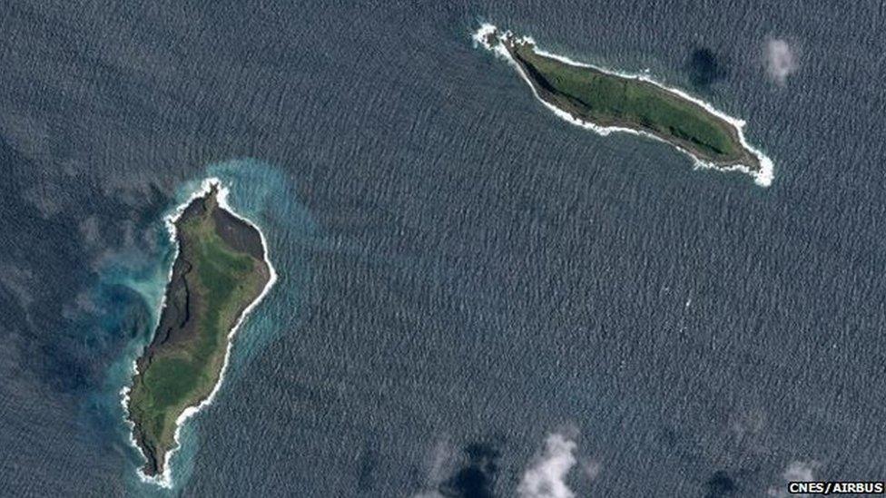 Two islands of Hunga Tonga by satellite