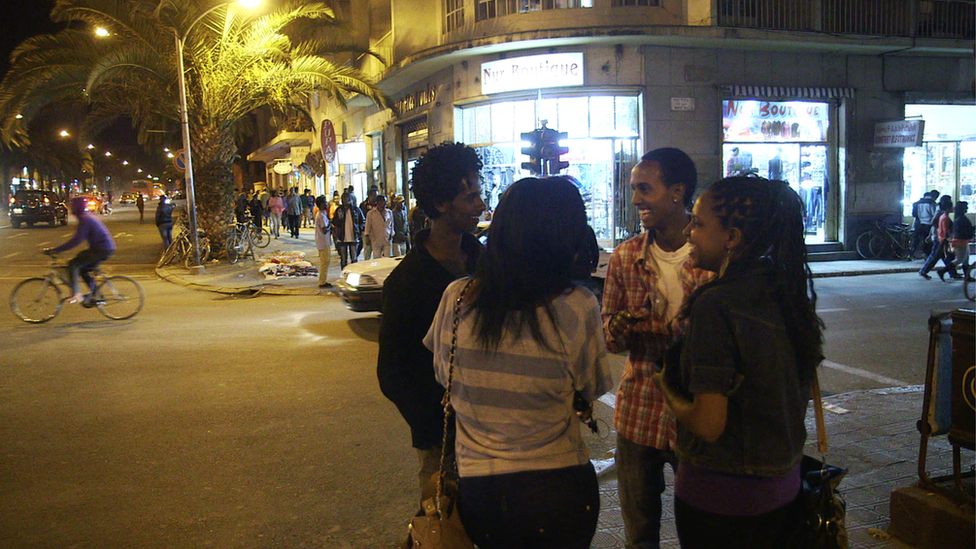 Young people at night in Asmara, Eritrea